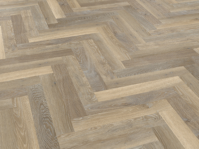 Wood floors in a herringbone pattern