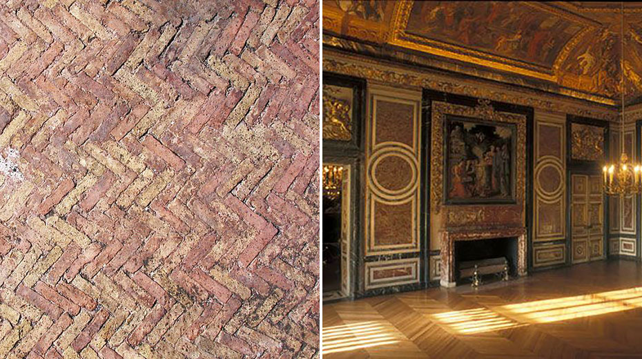 Roman example of brick herringbone and herringbone pattern in Versailles
