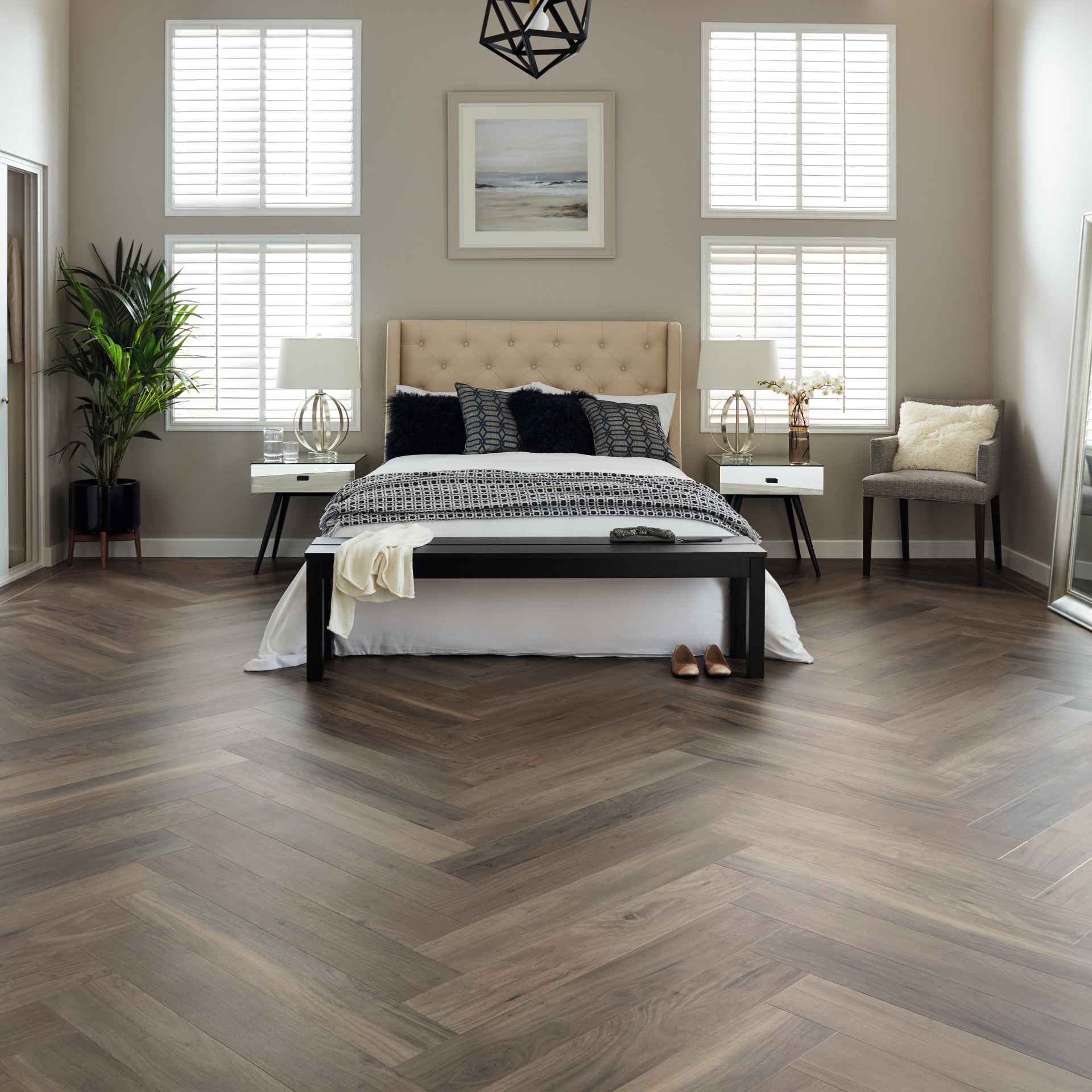 Washed Walnut WP328 with DS12 design strips in a bedroom