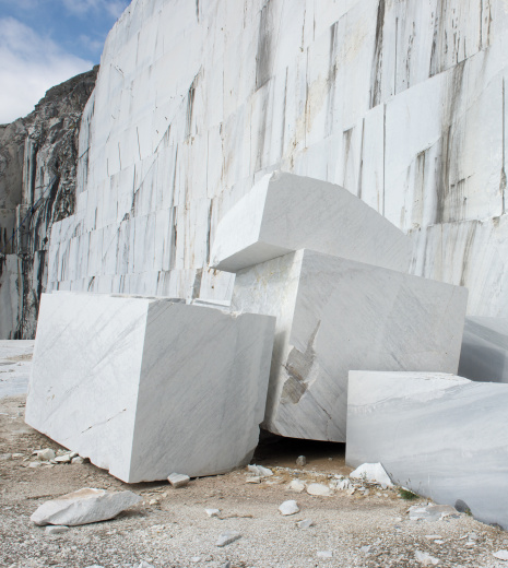 Calacatta marble quarry with large blocks of marble