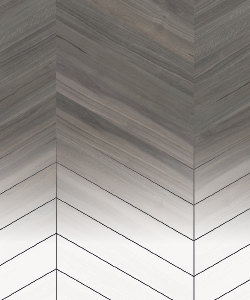 Wood LVP floor in a chevron pattern