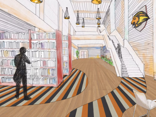 Architect drawing using Opus abstract floors to zone a campus library